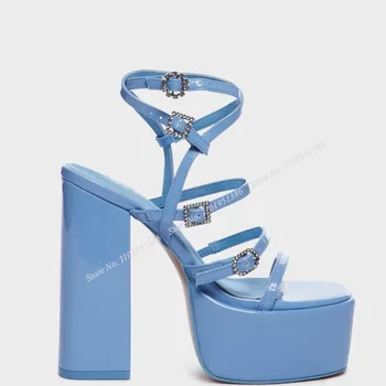 Pereira Modrá Multi Pracky Platformu Sandále Robustný Päty Pevné Topánky pre Ženy Vysokom Podpätku Topánky na Podpätkoch Lete Zapatillas Mujer