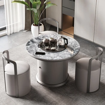 Taliansky Balkón Mobile Čaj Stôl Kamenné Dosky Čaj Stôl Domáce kolo Inteligentné Kung Fu Malý Stôl-Stolička Nastaviť