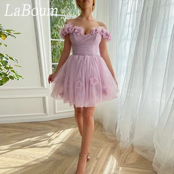 LaBoum Elegantné Prom Dress2023 Mimo Ramenný 3D Kvetinový A-line Krátke Tylu Formálne Večerné Party Šaty vestidos de galaفساتين السهرة