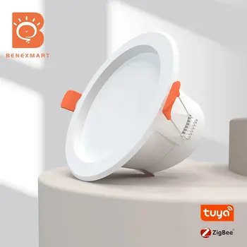 Benexmart Tuya Zigbee Smart LED Downlight pre Stropné Okrúhle Zapustené Stmievateľné Lampa Alexa Domovská stránka Google Voice Control 5W 7W