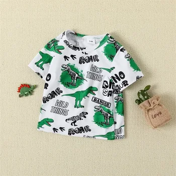 Baby Boy Zelený Dinosaurus Oblečenie Novorodenca Batoľa Krátky Rukáv Tlačené Tričko, Šortky Nastaviť Letné Oblečenie