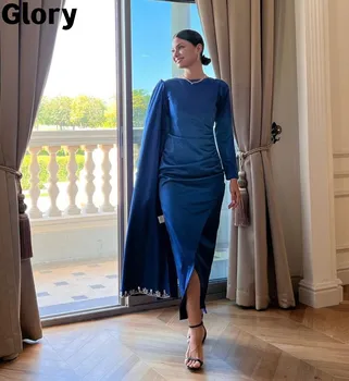 Kráľovská Modrá Večerné Šaty Na Ples Drahokamu Dlhé Rukávy Členok-dĺžka Arábia Formálne Šaty Pre Eid Elegantné Šaty De 2023