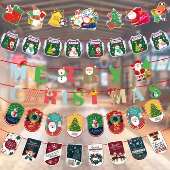 Cartoon Vianočné Vlajka Visí Ozdoby Mall Hotel Scény Rozloženie Vianočné Latte Bunting Strana Navrhne Veselé Vianoce Banner