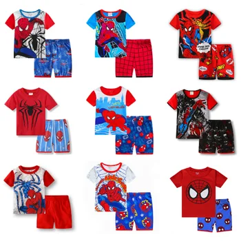 Detské Pyžamo Sady, Detské Letné Krátky Rukáv Bavlna Sleepwear Cartoon Spiderman Mickey Pyžamá Dievčatá Roztomilý Oblečenie Sady