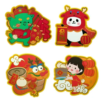 Čínsky Tradičný Jarný Festival Dvere Nálepky Cartoon Panda Čínsky Drak Nový Rok Dvere Samolepky Na Stenu