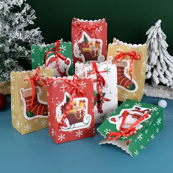 4pcs Vianočné Kraft Papier Tašky Santa Claus Candy Darčekové Balenie Krabíc, Veselé Vianoce, Výzdoba Pre Domáce Nový Rok 2024 Navidad Deti Darček
