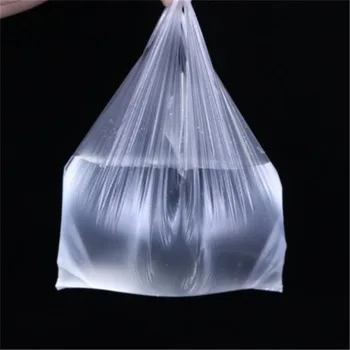100ks Transparentné Prenosné Tašky Supermarket Plastové Tašky S Rukoväť Nákupní Taška na Balenie Potravín Taška 15-48 cm