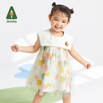 Amila Baby Girl Dress 2023 Letné Nový Roztomilý Vlnité Dot Oka, Šitie Bežné Dovolenku bez Rukávov Šaty Deti, Dievčatá Oblečenie 0-6Y