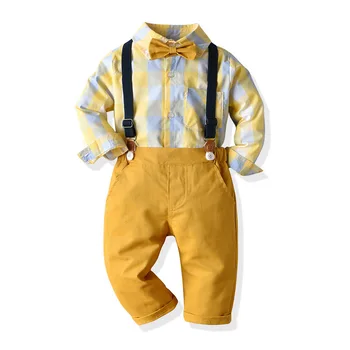 2023 Jeseň Nový Produkt Chlapčenské Dlhým Rukávom Kockované Košele Podväzkové Nohavice Gentleman Suit Baby