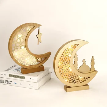 Ramadánu Dekorácie 2024 Drevené LED Svetlo Tabuľka Ornament Islamskej Moslimských Eid Mubarak Dodávky Gurbang Ramadánu Party Dekor pre Domáce
