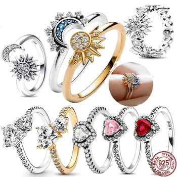925 Sterling Silver Ring Nádherné Slnko Zirkón Krúžok Farebné Crystal Krúžok Fit Dizajn Pôvodnej Pandora Náramok DlY Šperky Darček