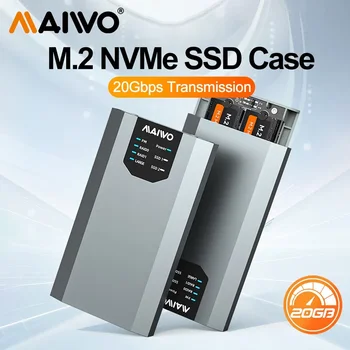 MAIWO M. 2 Nvme Solid-state Mobilný Pevný Disk Box Typ-C M. 2 NVMe 20Gbps Protokol Dual-bay Hliníkovej Zliatiny Shell S 4 RAID Režimov