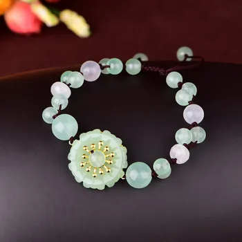 Green Jade Kameň Jadeite Emerald Kvetinové Kúzlo Náramok Šperkov, Módnych Doplnkov Čínskych Vyrezávané Amulet Darčeky pre Ženy, Jej