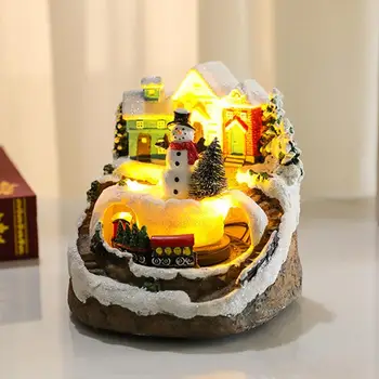 Vianočný Dom v Obci Rotujúce Vlakovej Scény LED Osvetlenie na batériový LED Svetlo, Až Vianočné Dekorácie