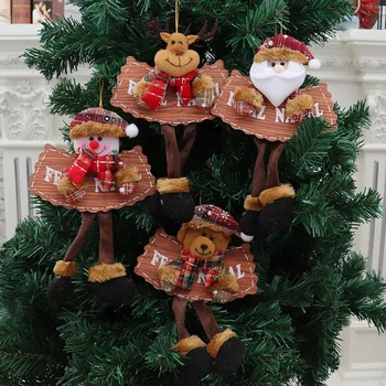 Vianočné Ozdoby Na Vianočný Stromček List Drevenou Doskou Malý Prívesok Starý Muž Snehuliak Krb Okna Visí Ozdoby