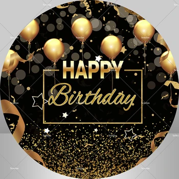 Kolo Pozadie Kryt Lesk Čierna a Zlatá Balóny Happy Birthday Party Dekorácie Kruhu Pozadí