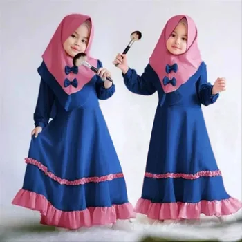 Moslimské Deti, Dievčatá Modlitba Šaty, Hidžáb Nastaviť Abaya Arabských Dlhé Šaty s Islamskej Šatky Khimar Plášte Kaftan Šaty Oblečenie 2 Ks