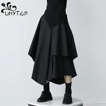 Gotický Nepravidelný Sukne Ženy Harajuku Vintage Punk Vysoký Pás Midi Sukne Japonský Čierny Skladaný Bežné Linky Sukne Ženy 2808