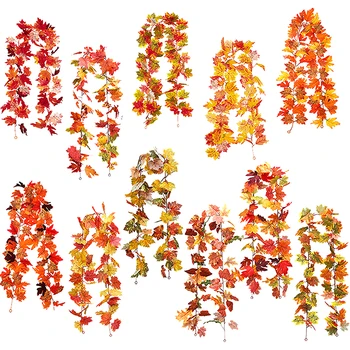 Umelé Rastliny Visí Na Jeseň Javorový List Viniča, Vonkajší Krytý Jeseň Garland Domov Krbom Vďakyvzdania Vianočné Ozdoby