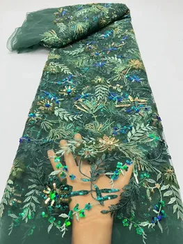 Zelená Vysokú Kvalitu Výšivky Afriky Nigérijský Tylu Čipky Textílie Party Šaty Francúzsky Flitrami Čipky Tkaniny Pre Šitie Svadobných Ženy