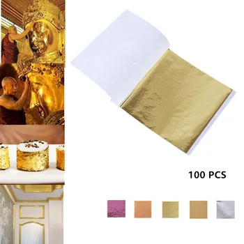 24K Gold Leaf Zlatej Fólie Listy Na Tortu Dekorácie Tváre Kryt Umenie, Remeslá Papier Domov 100KS Reálne Zlatej Fólie Gilding