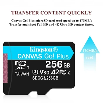 Pôvodné Kingston Plátno Ísť! Plus microSD Card High Speed 4K Pamäťovú Kartu 64GB 128 gb kapacitou 256 GB 512 gb diskom UHS-1 A2 pre Smartphone